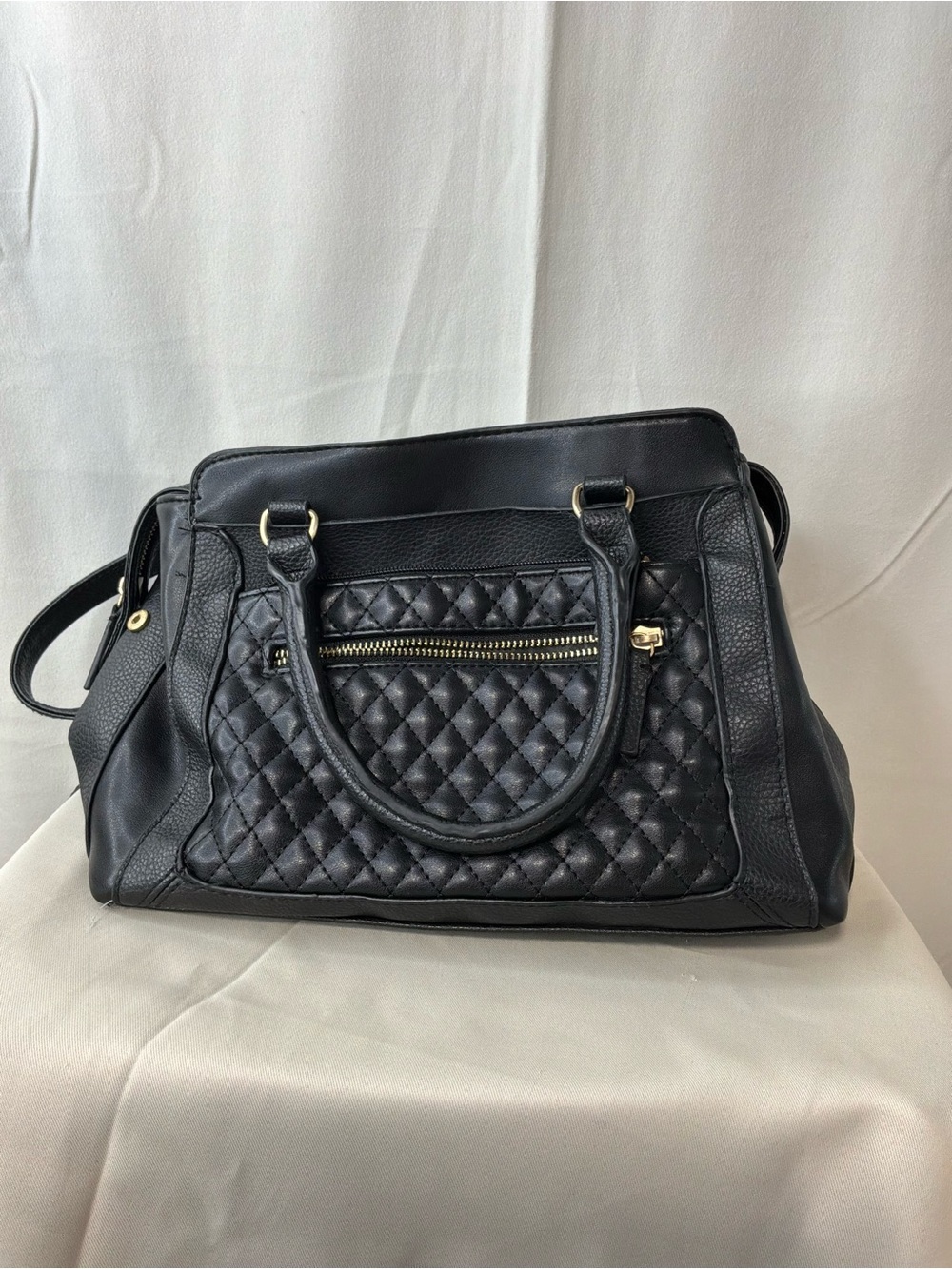Quilted Leather Shoulder Satchel - Black